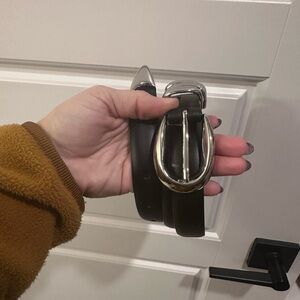 Madewell Classic Black Leather Belt with Silver Buckle